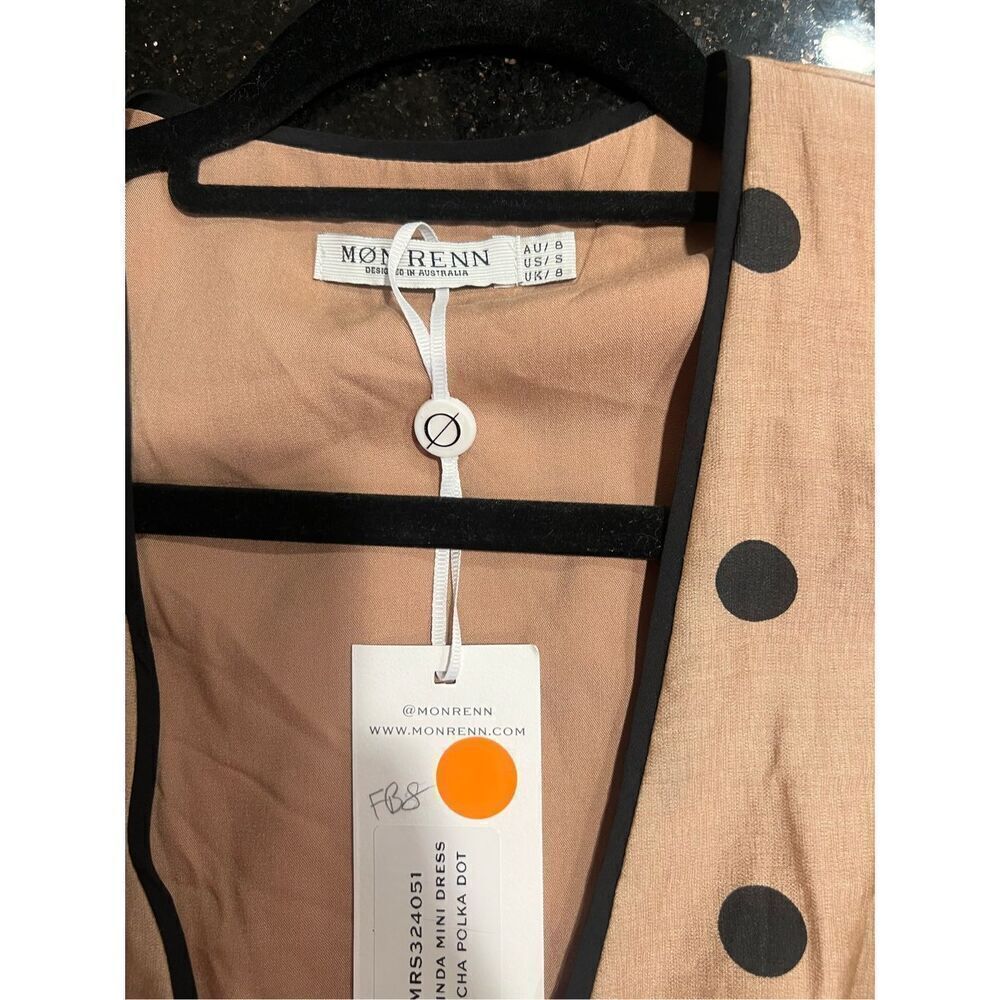 MON RENN Fallon Polka Dot Lucinda Mini Wrap Dress IN MOCHA size S NWT$199 - Picture 6 of 6